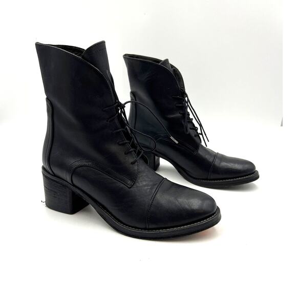 Latitude Femme Black Leather Boots Ankle Booties - Picture 1 of 9